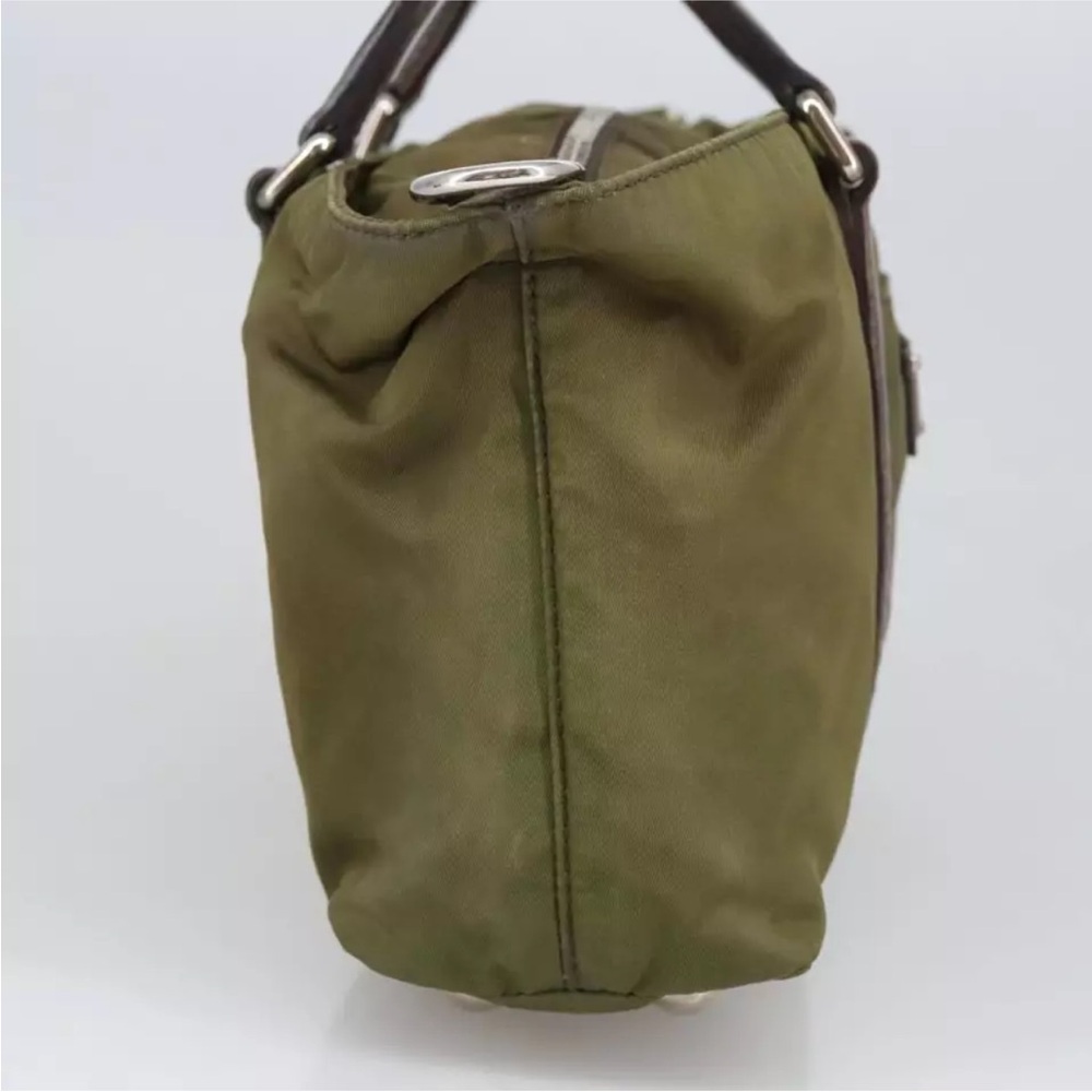 PRADA Hand Bag Nylon 2way Khaki Brown Silver Auth kk383 - Picture 4 of 11